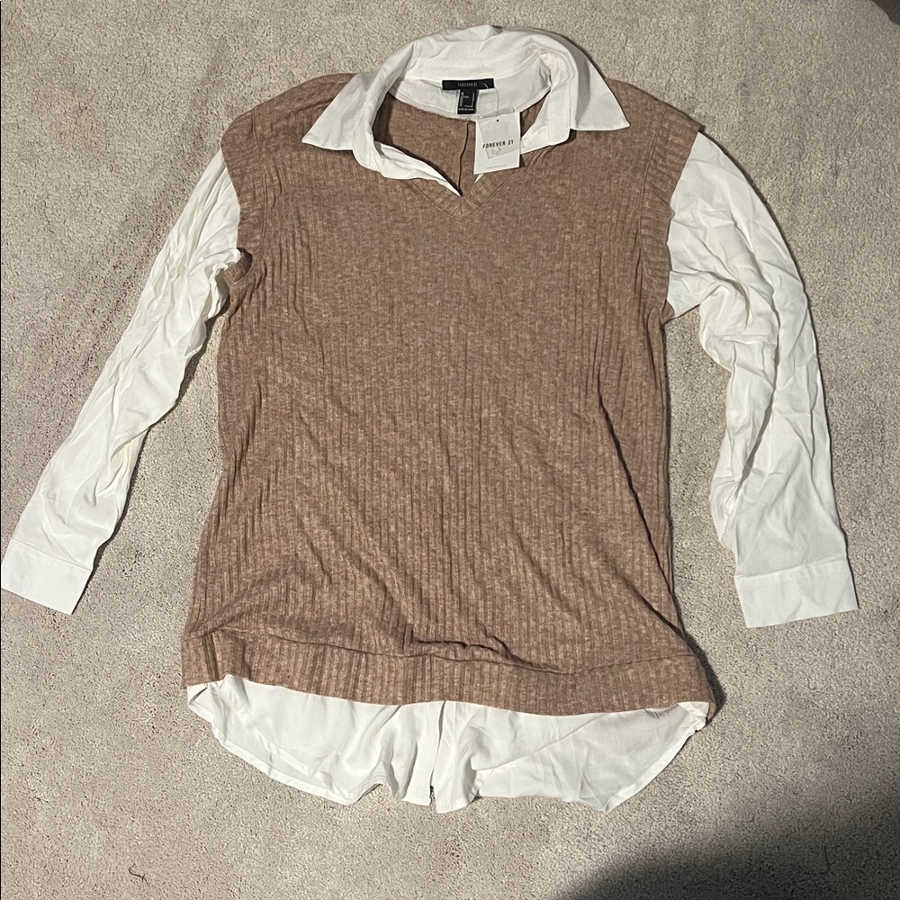 NWT size large Forever 21 brown and white blouse